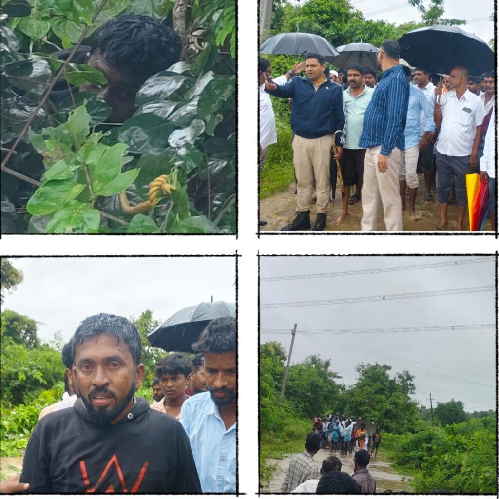 వాగులో  వ్యక్తి గల్లంతు..కాపాడిన అధికారులు, గ్రామస్తులు